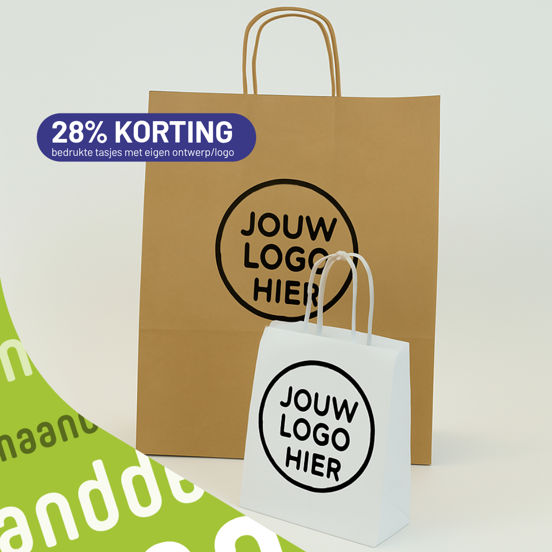 April maanddeal: bedrukte papieren tasjes –    kies jouw variant, 200 stuks al vanaf